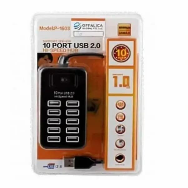 Haut Système 10-Port USB 2.0 Hub P-1603 – Câble 1m – Interrupteur D’alimentation – Noir