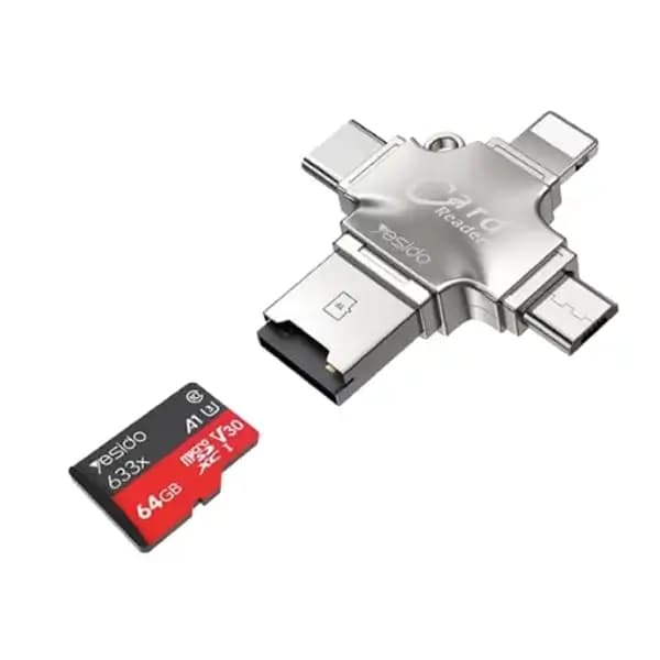 Lecteur de carte mémoire Yesido – Entrée TF vers sortie Type-c, Lightning et Micro – GS13
