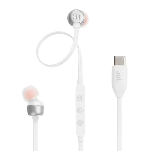 Écouteurs filaire JBL Tune 310C – Type-C – 6cm – Pure Bass – Microphone pour communication – Blanc