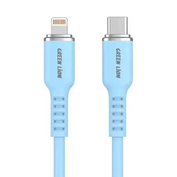 Câble USB-C vers Lightning en silicone Green Lion 1m – 18W – Charge et synchronisation – GNSILNTTLBL – Bleu