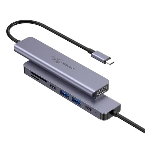 Hub 7en1 Porodo – Sortie Type-C – 1 port HDMI – 2 ports USB – 1 port USB-C – 1 port SD et 1 port MicroSD Porodo – PB71HBCGY
