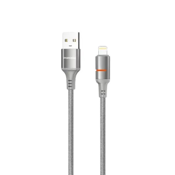 Câble tressé de charge rapide et transfert données Porodo – USB-A vers Lightning avec lumière LED – 2,4A