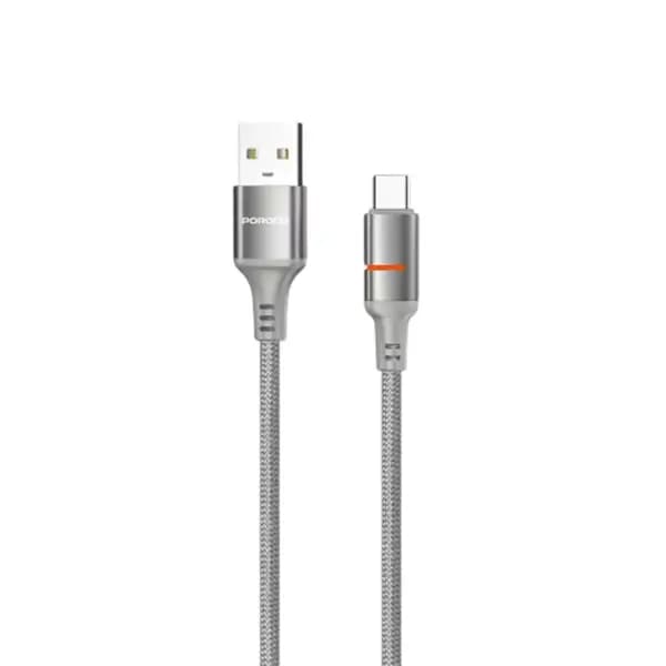 Câble tressé de charge rapide et transfert données Porodo – USB-A vers USB-C avec lumière LED – 2,4A – 1,2m