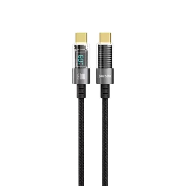 Câble de charge rapide et transfert données Porodo – Type-C vers Type-C – 60W – 1,2m – PD60CCDBK