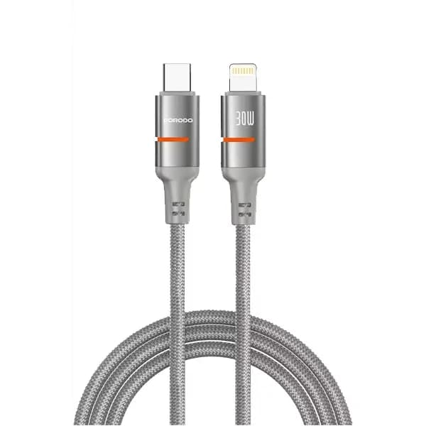 Câble tressé de charge rapide et transfert données Porodo – Type-C vers Lightning – 30W – 3m – PD-CBL0031-GY-L – Gris