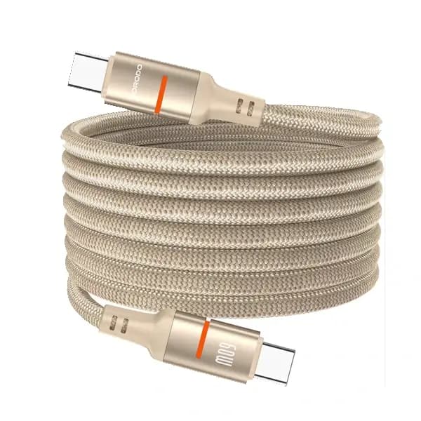 Câble tressé magnétique de charge rapide et transfert données Porodo – Type-C vers Type-C – 60W – 1,2m – PD-CBL0030-GD-C – Or