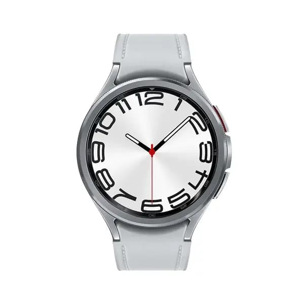 Montre connectée Samsung Galaxy Watch 6 Classic BT – 47mm – Acier inoxydable – IP68 – GPS – Compass – 4/16Go – NFC – Wi-Fi – BT 5.3 – 425mAh – Android Wear 4.0 – bracelet hybride en cuir – Argent