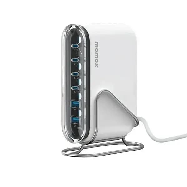 Station de charge de bureau – 1 charge flow+ GaN 120W MOMAX – 6 ports – Charge rapide – USB-C – USB-A – UM55CNW