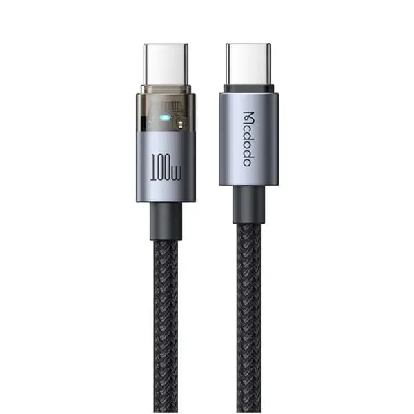 Câble de charge rapide avec lumière LED Mcdodo – 100W – Type-C vers type-C – 1.2m – Arrêt automatique de charge – CA-558 – Noir