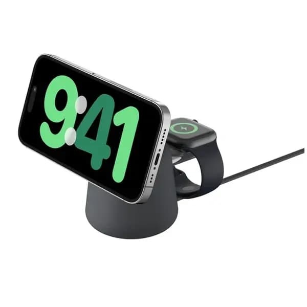 Station de charge rapide avec MagSafe – 2en1 – 15W de charge sans fil à partir de iPhone 12 – 5W pour montre et écouteur – WIZ020MYH36 – Noir