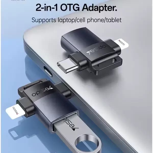 Adaptateur OTG 2en1 Yesido – pour ordinateur, portable – USB 3.0 – Entrée USB sortie Type-C et Lightning
