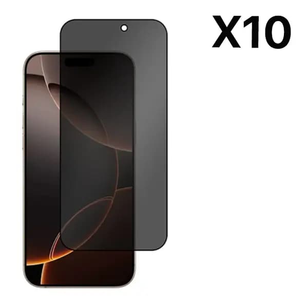 Pack de 10 Antichocs 2.5D/3D – Verre anti-espions – Pour iPhone 16 Pro Max