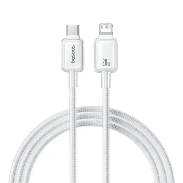 Câble de charge rapide et de transfert de données Baseus Crystal – Type-C vers Lightning – 1m – 20W – Blanc Lunaire – P10383101211-00