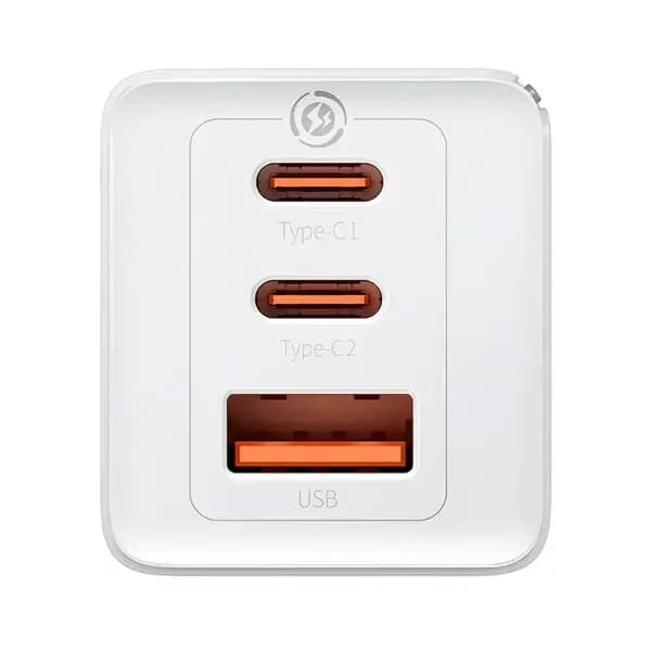 Boitier de charge mural rapide Baseus avec 3 supports – 1 USB et 2 type-C – 65W – Blanc – CCGP120202