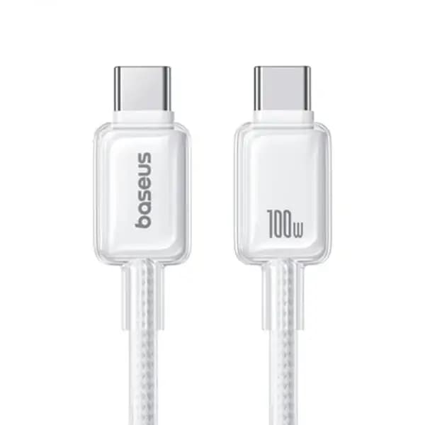 Câble de charge rapide et de transfert de données Baseus Crystal – Type-C vers Type-C – 1m – 100W – Blanc
