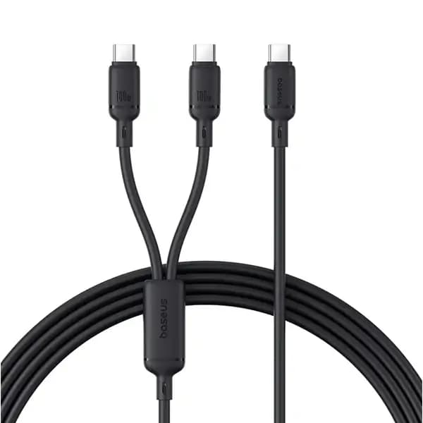Câble de charge rapide et de transfert de données Baseus New pudding – 2en1 – 1,5m – 100W – Type-C vers 2 Type-C – Noir – P10377701111-00
