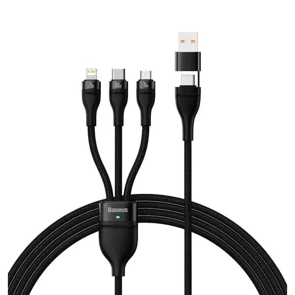 Câble de charge rapide et de transfert de données Baseus Flash – 100W – 1.2m – USB/Type-C vers Lightning, Micro USB, Type-C – Noir – CASS030101
