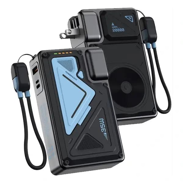 Powerbank avec option chargeur mural et MagSafe intégré Powerology – 20 000mAh – Protection contre la surchauffe – Capacité de charge de 4 appareils simultanément – Support pliable intégré – PPBMH104BK