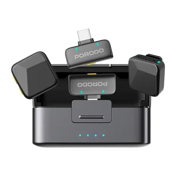 Micro cravate Porodo Orion Lavalier – 5h d’autonomie – Connecteur Type-C et Lightning pour iPhone – Réduction de bruit – Portée 15m à 20m – PDLAMPHF75BK