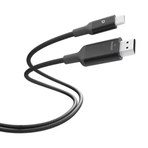 Câble de charge rapide Powerology – 2M – Type-C vers HDMI V3.1 – Prise en charge de sortie vidéo 4K – Gaine en alliage d’aluminium tressée en nylon – Gris foncé – PCAB028GY
