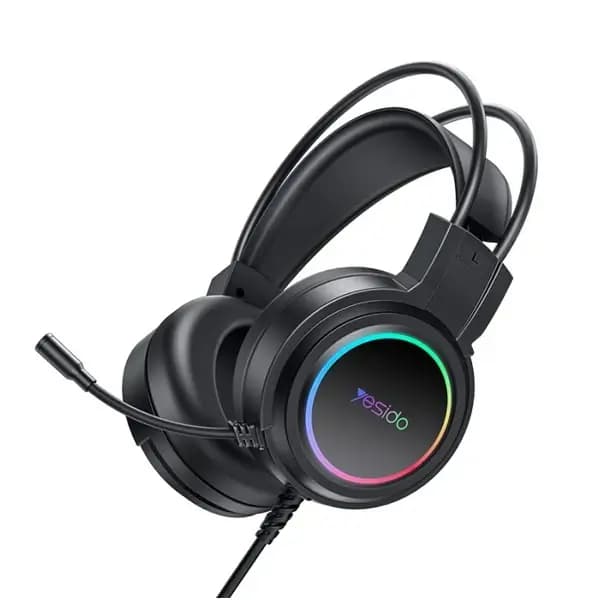 Casque filaire Yesido – Lumière RGB avec microphone intégré – Compatibilité avec téléphone portable, tablette, ordinateur portable – EK05