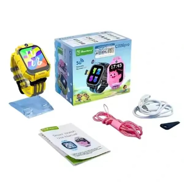 Montre connectée intelligente pour enfant Smart Barry – Écran 1,83″ – 4 à 5 jours d’autonomie – Appel Vidéo – SMS – GPS – 5G – SIM intégrée – Jaune/Gris – C006 Pro