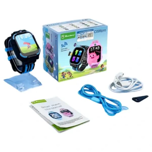 Montre connectée intelligente pour enfant Smart Barry – Écran 1,83″ – 4 à 5 jours d’autonomie – Appel Vidéo – SMS – GPS – 5G – SIM intégrée – Bleu/Noir – C006 Pro