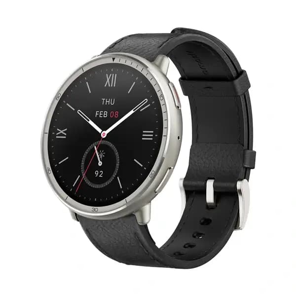 Montre connectée Amazfit Active 2 Round Version Premium – 10Jrs d’autonomie – Écran 1,32″ – GPS – Assistance IA – Bracelet en cuir noir