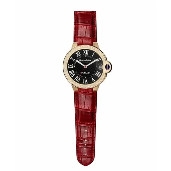 Montre connectée classique pour femme HainoTeko RW-20 – Plus 1 bracelet supplémentaire noir – BT – Moniteur de fréquence cardiaque intégré – Rouge