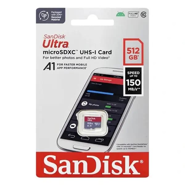 Carte mémoire SanDisk Ultra MicroSD SDXC UHS-I Card A1- 512Go – 150MB/S – SDSQUAC-512G-GN6MN