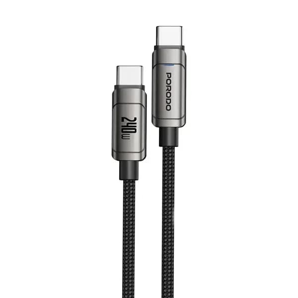 Câble de charge rapide et transfert de données Porodo – 240W – 1M – Type-C vers Type-C – PDUC95GY