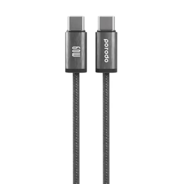 Câble tressé de charge et transfert de données Porodo – 60W – Type-C vers Type-C – 1,2M – Vitesse de transfert