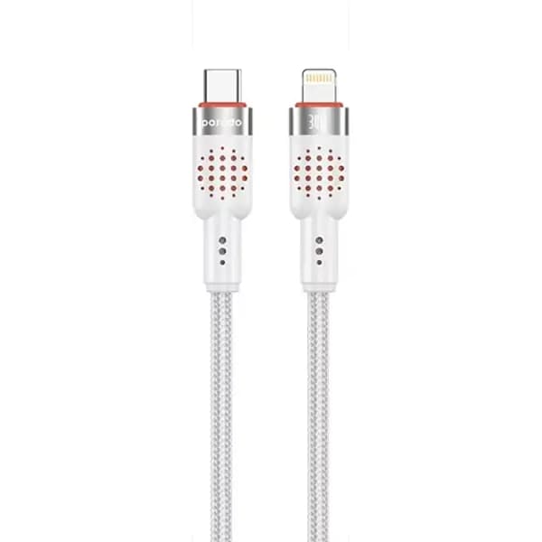 Câble tressé de charge et transfert de données Porodo – 30W – Type-C vers Lightning – 1,2M – Vitesse de