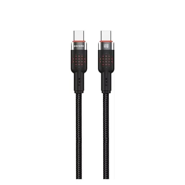 Câble tressé de charge et transfert de données Porodo Alloy Braided – 60W – Type-C vers Type-C – 1,2M