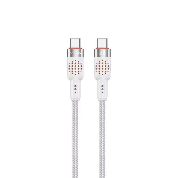 Câble tressé de charge et transfert de données Porodo Alloy Braided – 60W – Type-C vers Type-C – 1,2M
