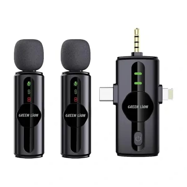 Micro sans fil 3en1 Green Lion Store GM-80X – 5h d’autonomie – 2 micros et 3 récepteurs Type-C, Lightning et USB-A – Qualité sonore HD – GNGM80XMICBK