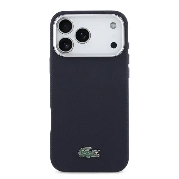 Coque pour iPhone 17 Pro Max Lacoste avec logo crocodile – Compatible MagSafe – Cuir – Bleu marine – LCFCMP17XPLAV