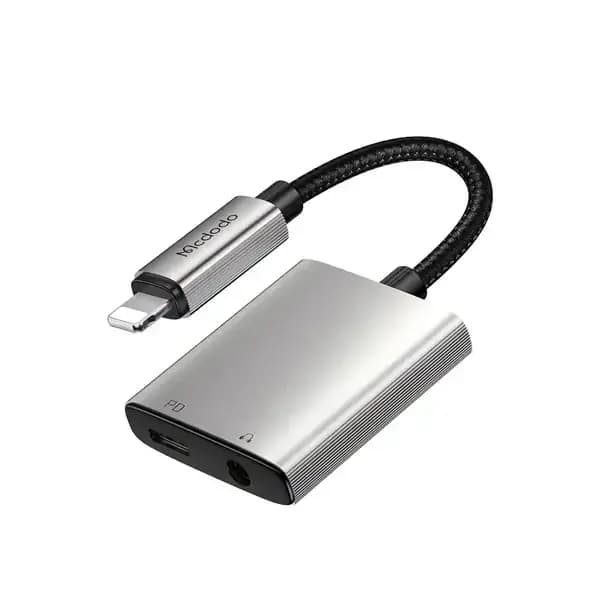 Adaptateur audio 2en1 Mcdodo – Sortie Lightning pour iPhone – Entrée 1 port Lightning pour charge 60W et 1 port Jack 3.5 pour écouteur – CA-5540