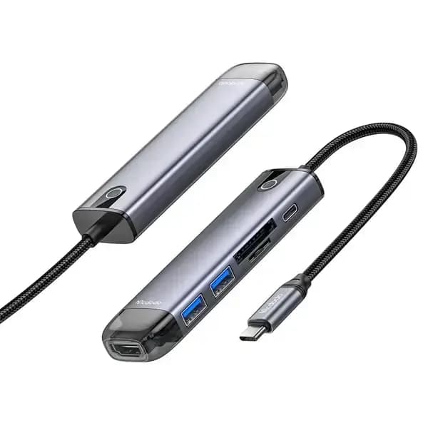 HUB 6en1 Mcdodo – Sortie Type-C – 1 port Type-C pour charge – 2 ports USB – 1 port micro SD – 1 port TF – 1 port HDMI – HU-7740