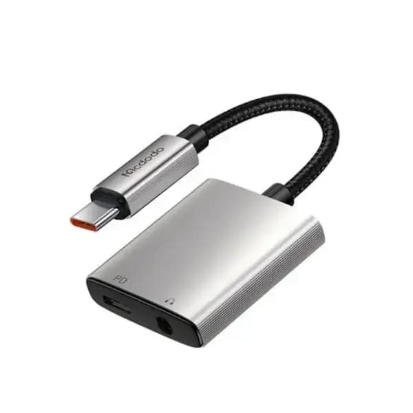 Adaptateur audio 2en1 Mcdodo – Sortie Type-C – Entrée 1 port Type-c pour charge 60W et 1 port jack 3.5 pour écouteur – CA-5050