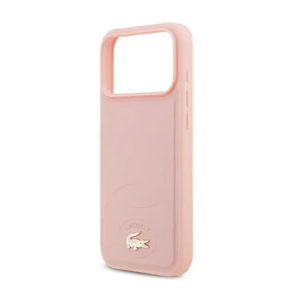 Coque pour iPhone 17 Pro Max Lacoste avec logo crocodile – Compatible MagSafe – Silicone – Rose – LCHMP17XPBLP