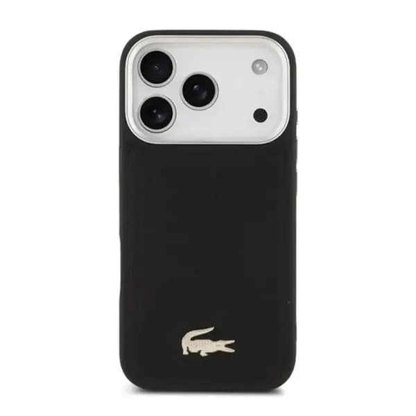 Coque pour iPhone 17 Pro Lacoste avec logo crocodile – Compatible MagSafe – Similicuir – Noir – LCHMP17LPCEAK