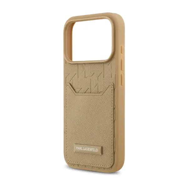 Coque pour iPhone 17 Pro Max Karl Lagerfeld avec logo Karl en Nomogramme estampé – Compatible MagSafe – Porte-carte intégré – Marron – KLHCP17XPGKHPRPW