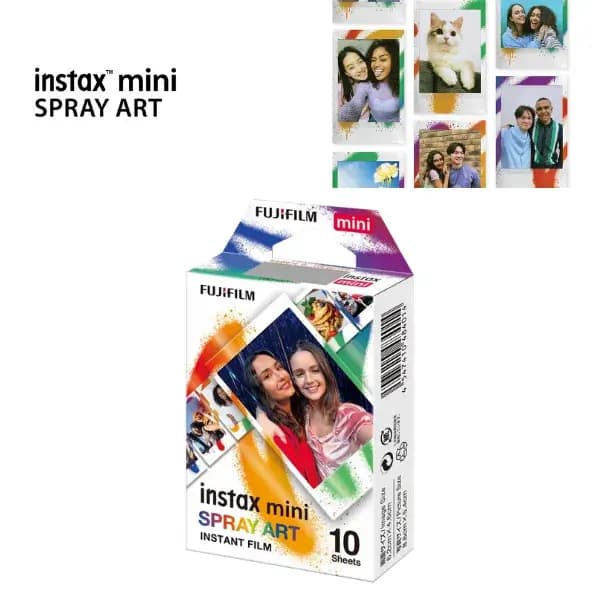 Cartouche de 10 Films Instantanés Pour les appareils Fujifilm Instax Mini – Instant Film Spray Art – 10 Photos avec Bordures Multicolores Réfléchissantes