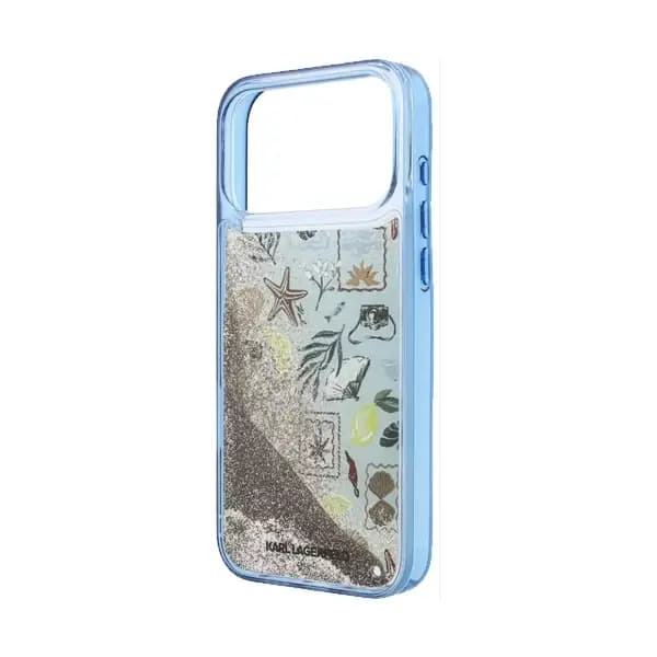 Coque pour iPhone 18 Pro Max Karl Lagerfeld avec paillettes liquides plage et sable – En plastique ABS – Bleu – KLHCP18X6LCSPCB