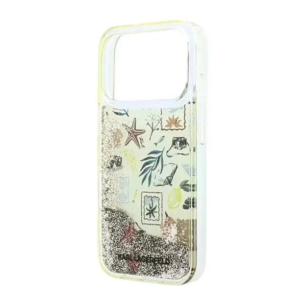 Coque pour iPhone 18 Pro Max Karl Lagerfeld avec paillettes liquides plage et sable – En plastique ABS – Beige- KLHCP18X6LCSPCB