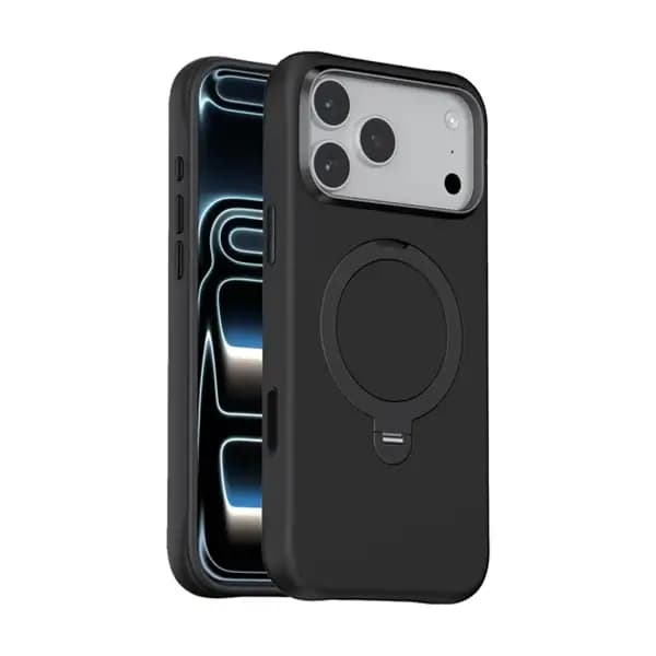 Coque pour iPhone 18 Pro Max Green Lion – Compatible MagSafe – Support à rotation 360° intégré – Silicone – Noir – GNSCSMG18PMBK