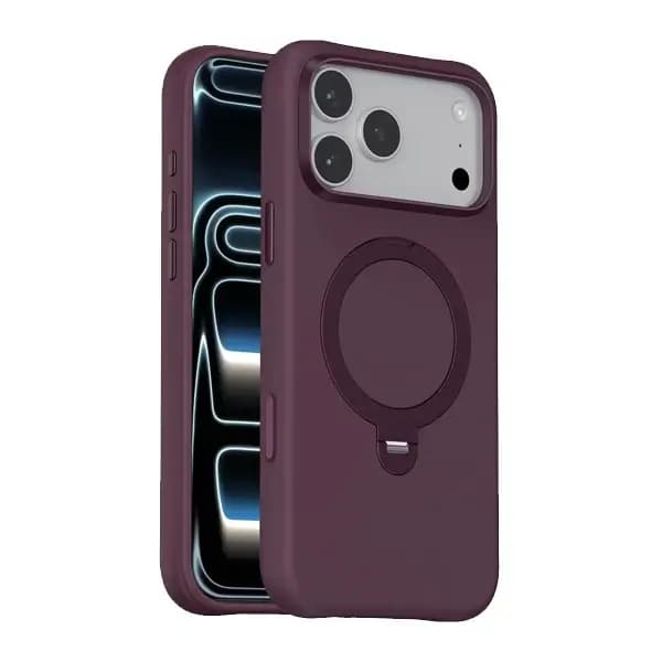 Coque pour iPhone 18 Pro Max Green Lion – Compatible MagSafe – Support à rotation 360° intégré – Silicone – Bordeaux – GNSCSMG18PMBD