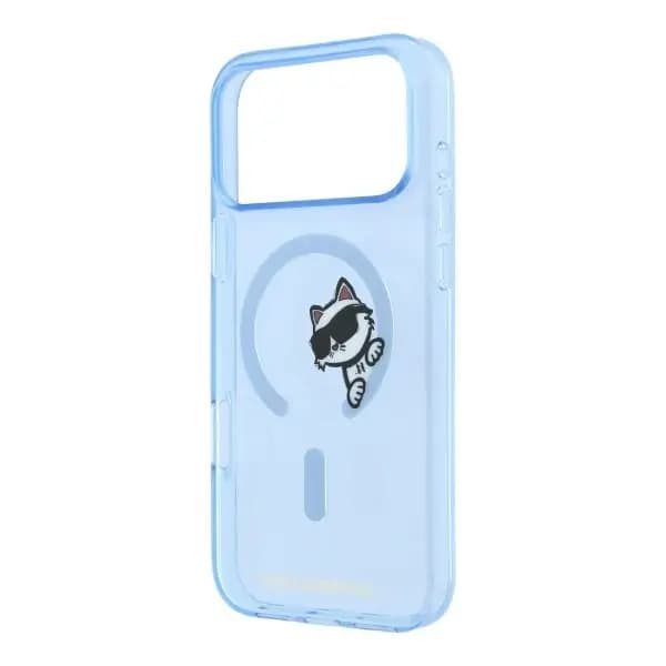 Coque pour iPhone 18 Pro Max Karl Lagerfeld avec impression Peekaboo – Compatible MagSafe – Bleu – KLOHMP18X6HCPSCB