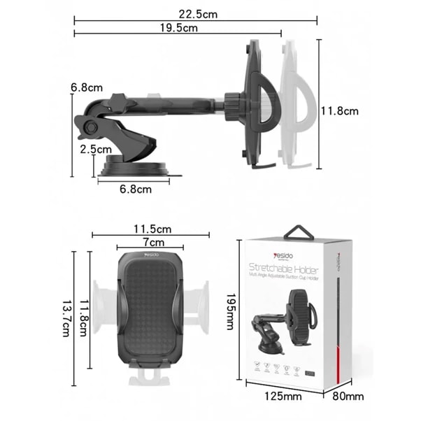 Support de voiture réglable multi-angle extensible Yesido C111 — photo 2